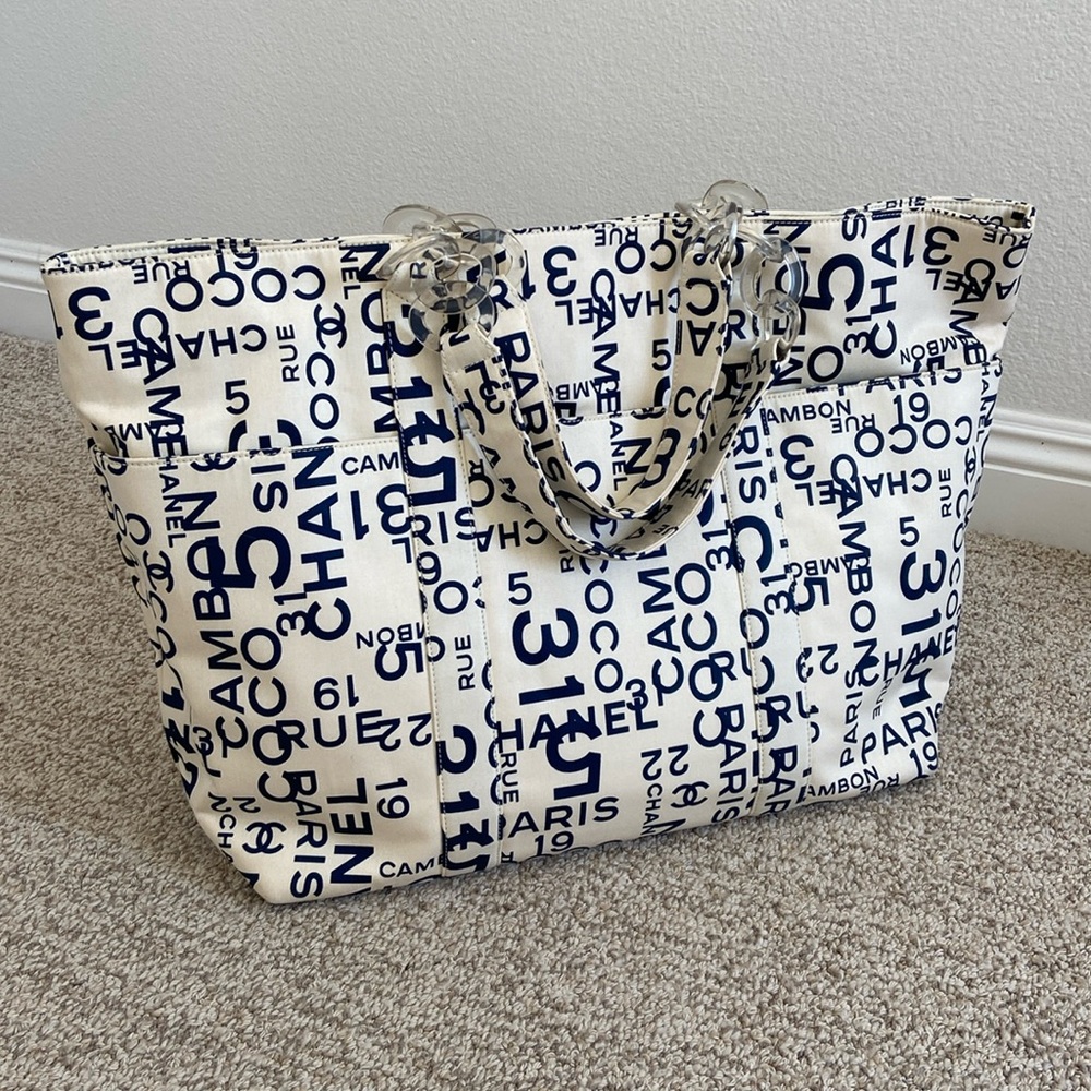 Chanel Navy White Cambon Large Canvas Tote